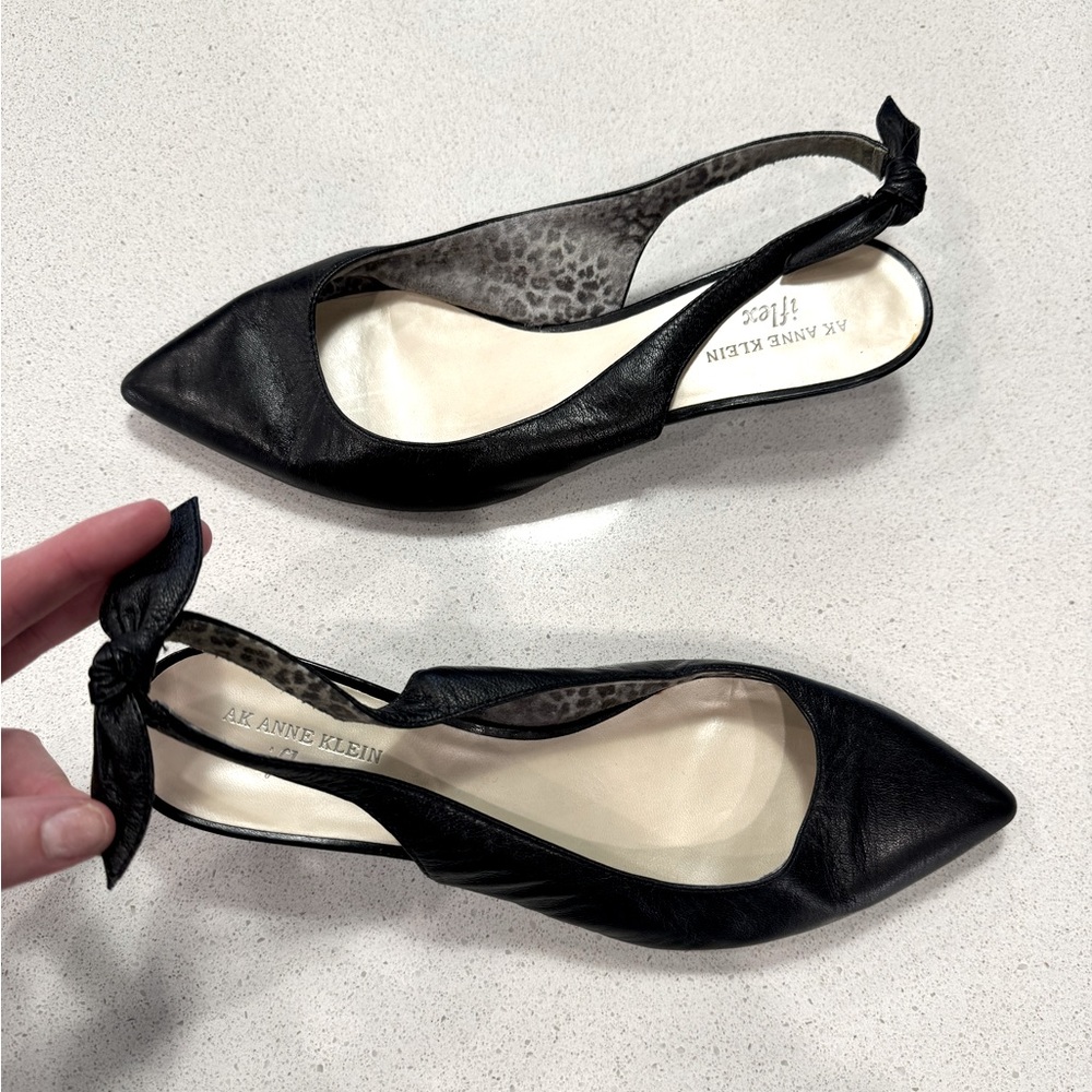 Black leather sling-back kitten heels  womens 9.5